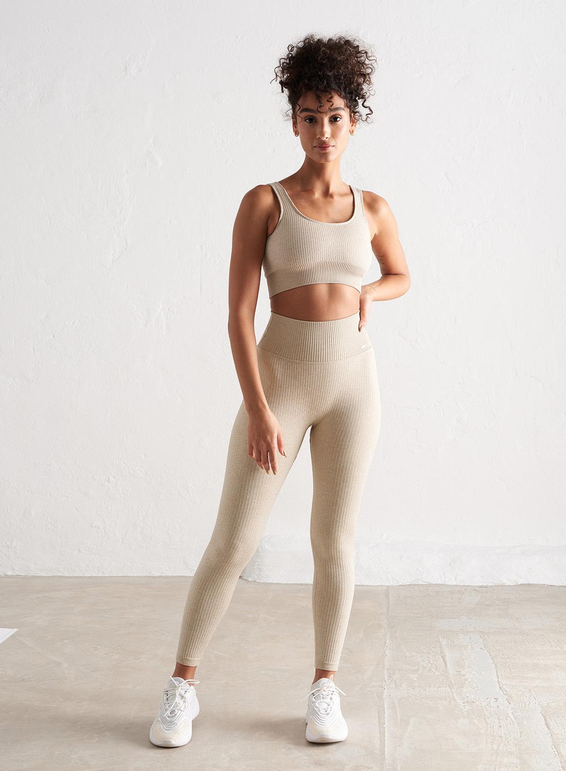 Femme Leggings Côtelé Sans Couture Beige 3/6