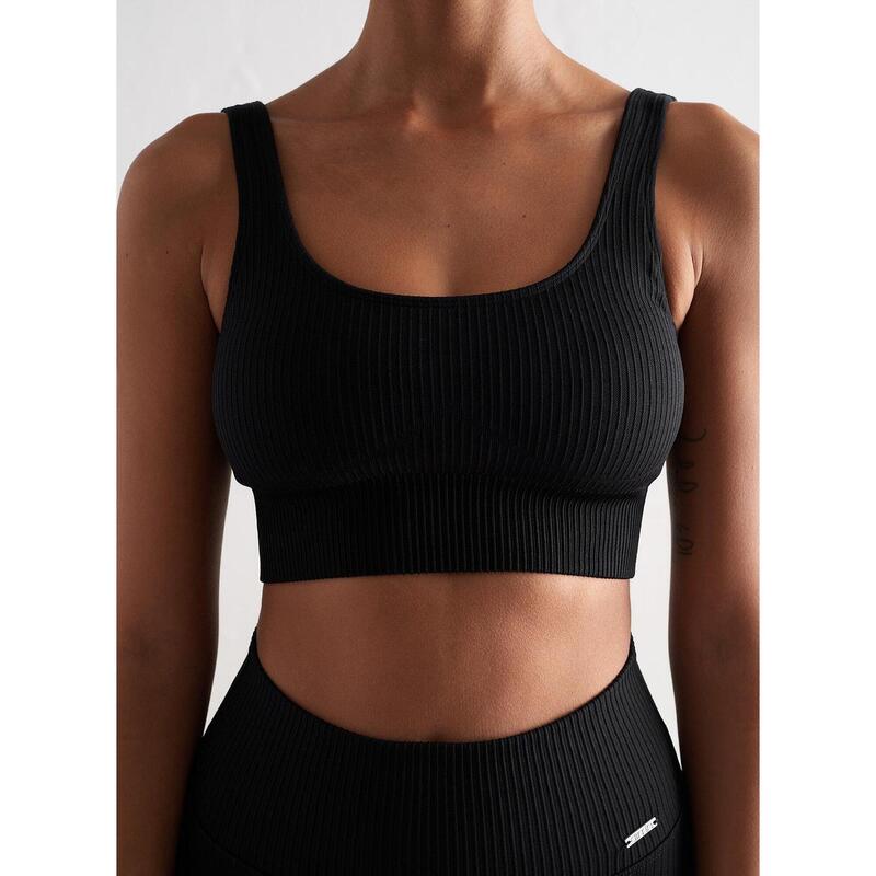 Femme Yoga Soutien-gorge de sport Côtelé Sans Couture Noir