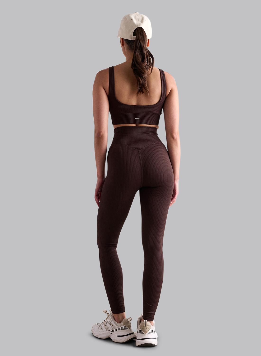 Donna Leggings A Coste Senza Cuciture Marrone Scuro 6/7