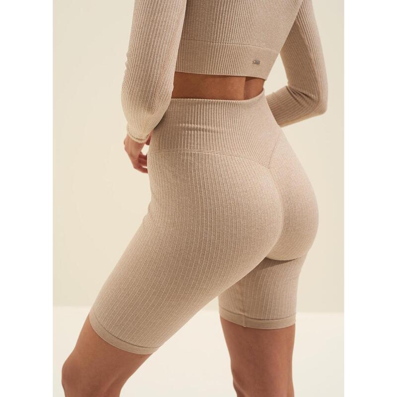 Beige Ribbed Seamless Biker Shorts