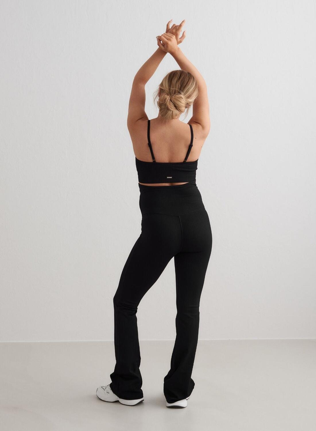 Leggings yoga donna gravidanza zampa d'elefante ribbed senza cuciture neri 4/5