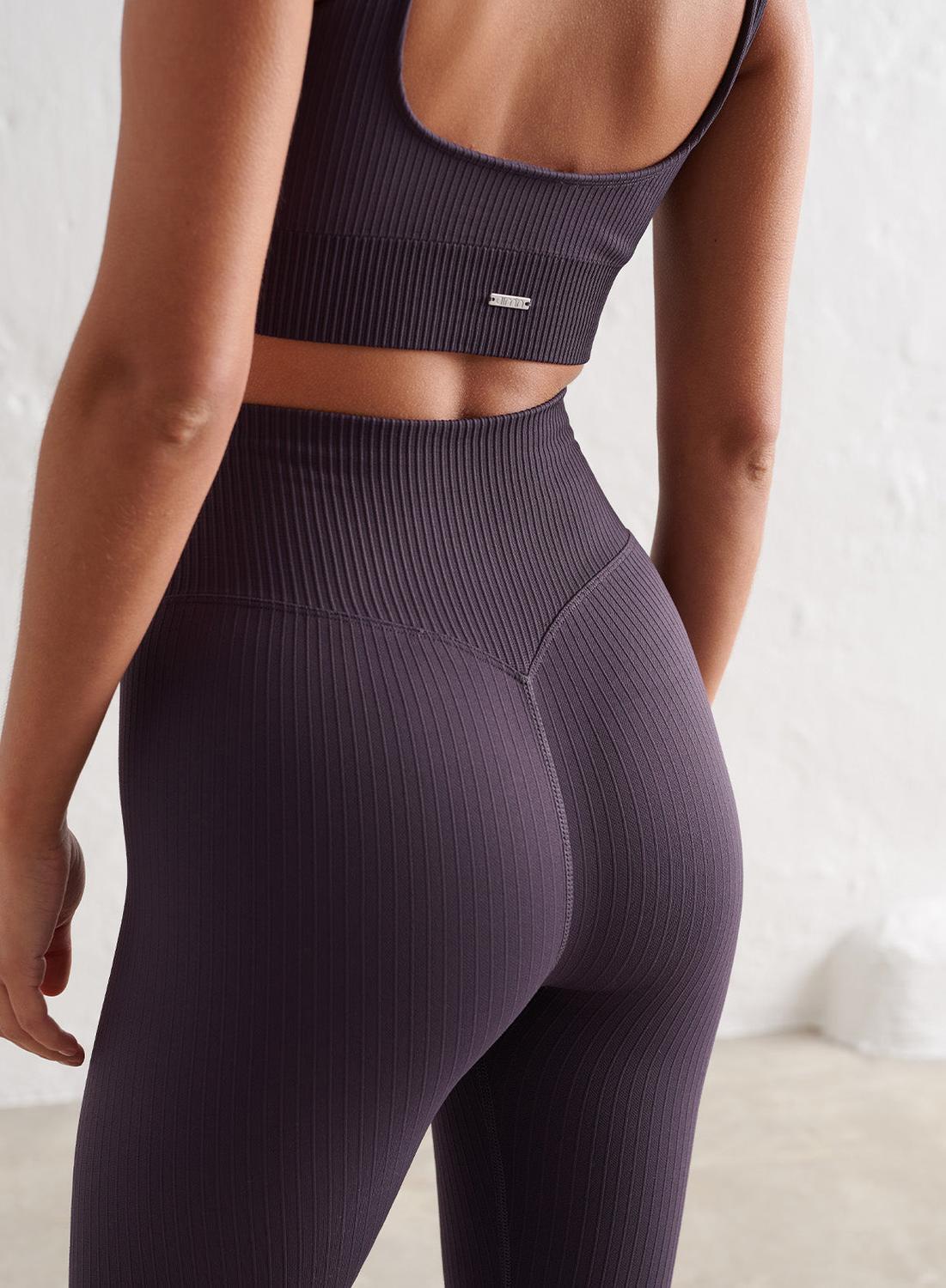 Damen Yoga Leggings Gerippt Nahtlos Lila 4/7