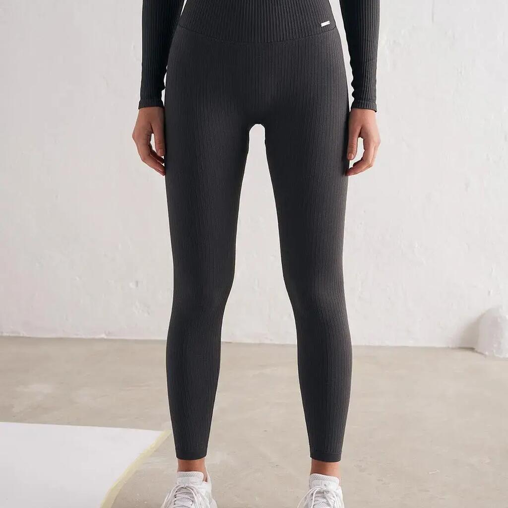 Women's Tights Ribbed Seamless High-Waisted Squat Proof Shadow Grey