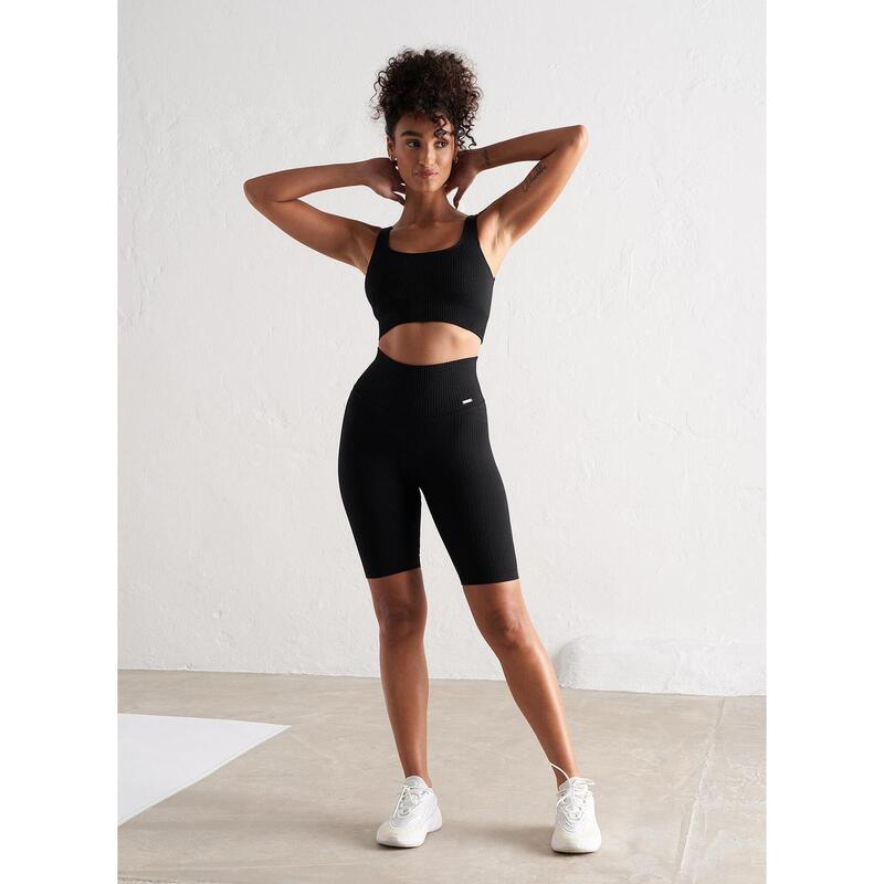 Black Ribbed Seamless Biker Shorts