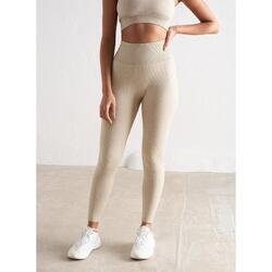 Mujer Yoga Leggings Acanalado Sin Costura Beige