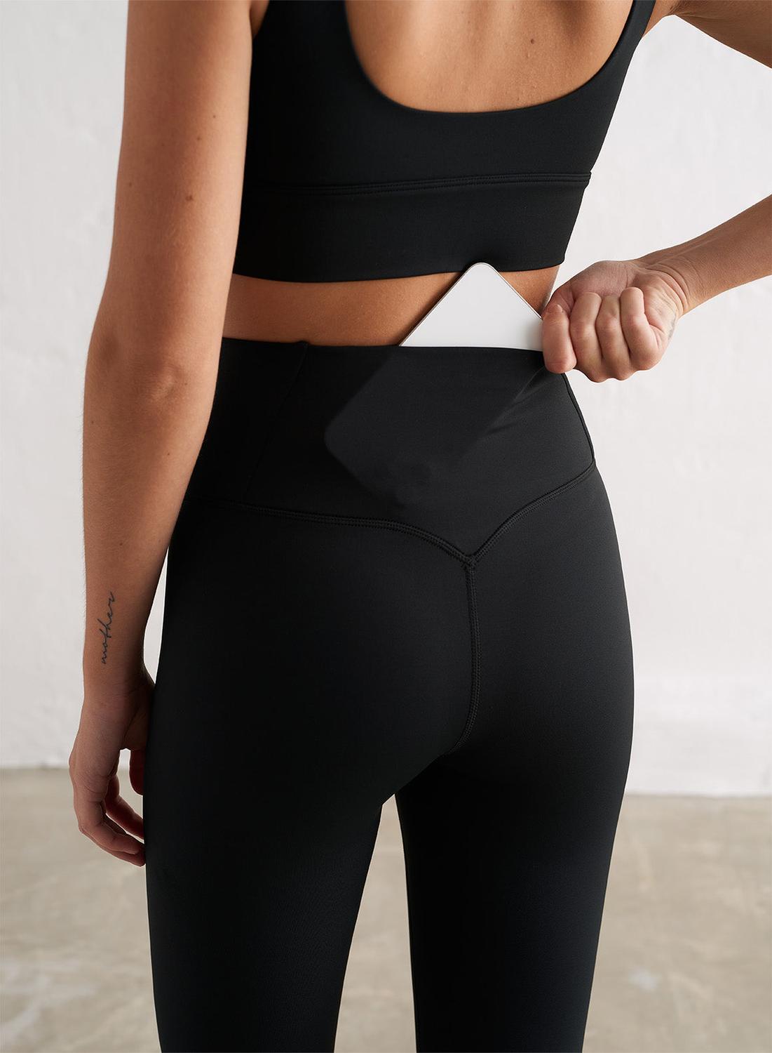 Damen Leggings Feuchtigkeitsableitend Kniebeugensicher Schwarz 5/7