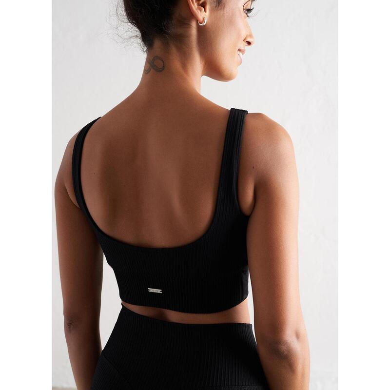 Femme Yoga Soutien-gorge de sport Côtelé Sans Couture Noir