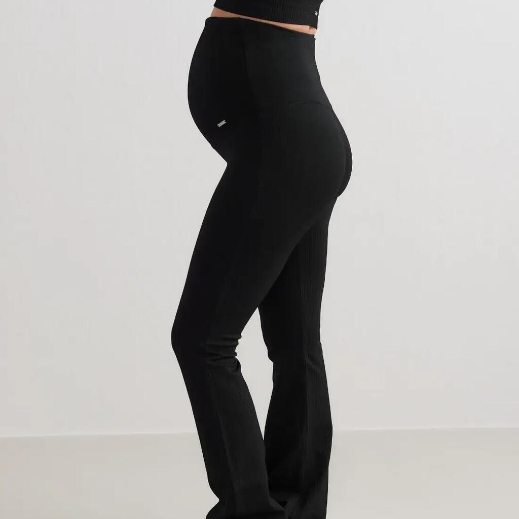 Women's Tights Maternity Ribbed Seamless Flared-Leg High-Waisted Black