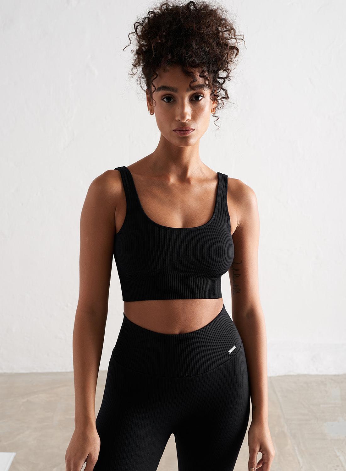 AIM'N Damen Yoga Sport-BH Gerippt Nahtlos Schwarz