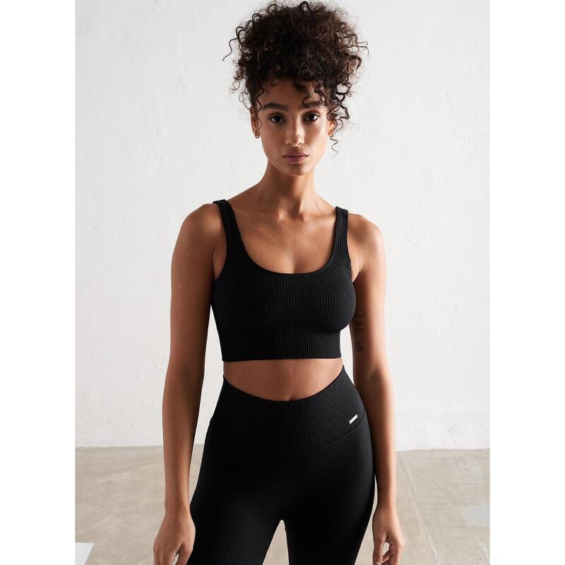 Femme Yoga Soutien-gorge de sport Côtelé Sans Couture Noir