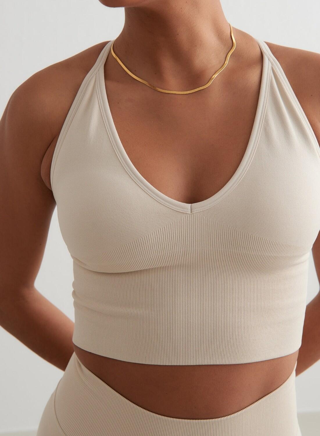 AIM'N Damen Yoga Sport-BH Nahtlos Cross Back Bralette Hellbeige