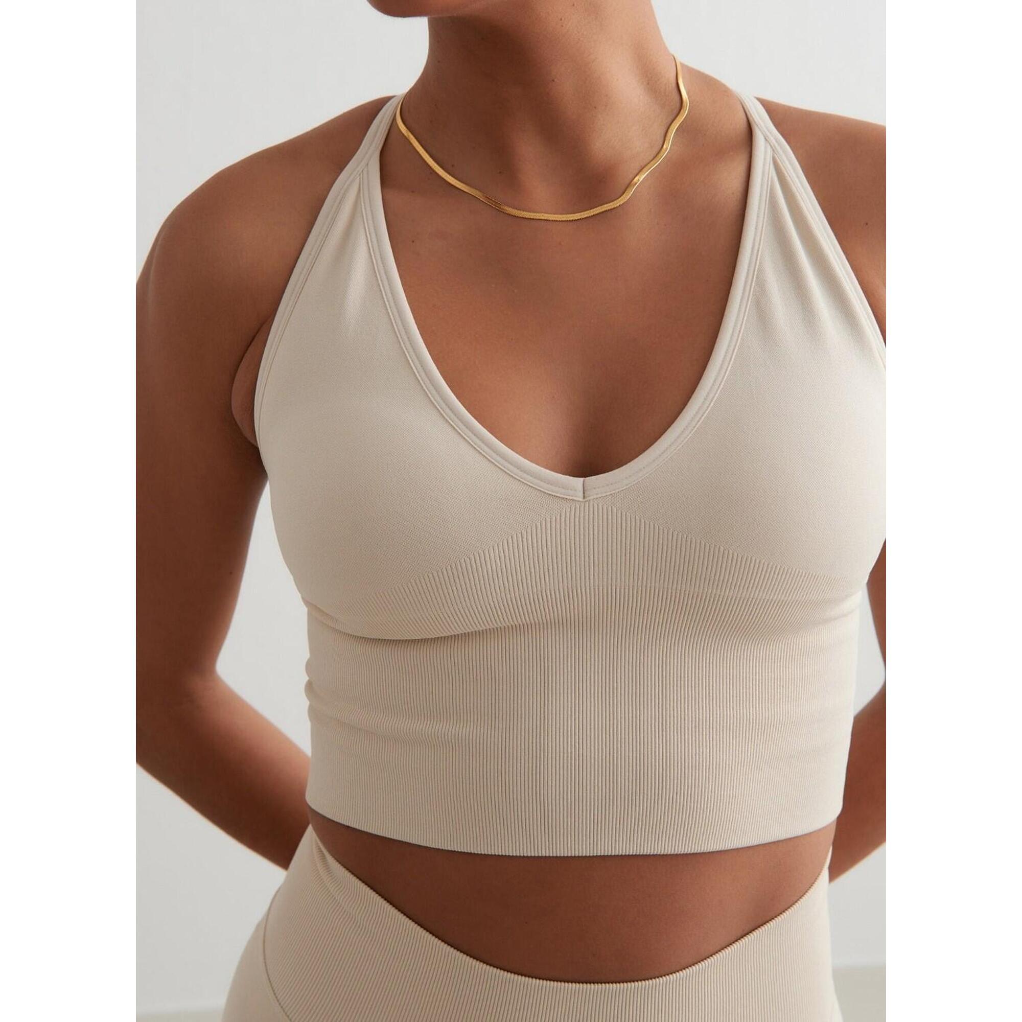 Aim'n - Femme Soutien-gorge De Sport Sans Couture Dos Croisé Bralette Beige Clair - Brassière - Beige - 34 2xs - Decathlon