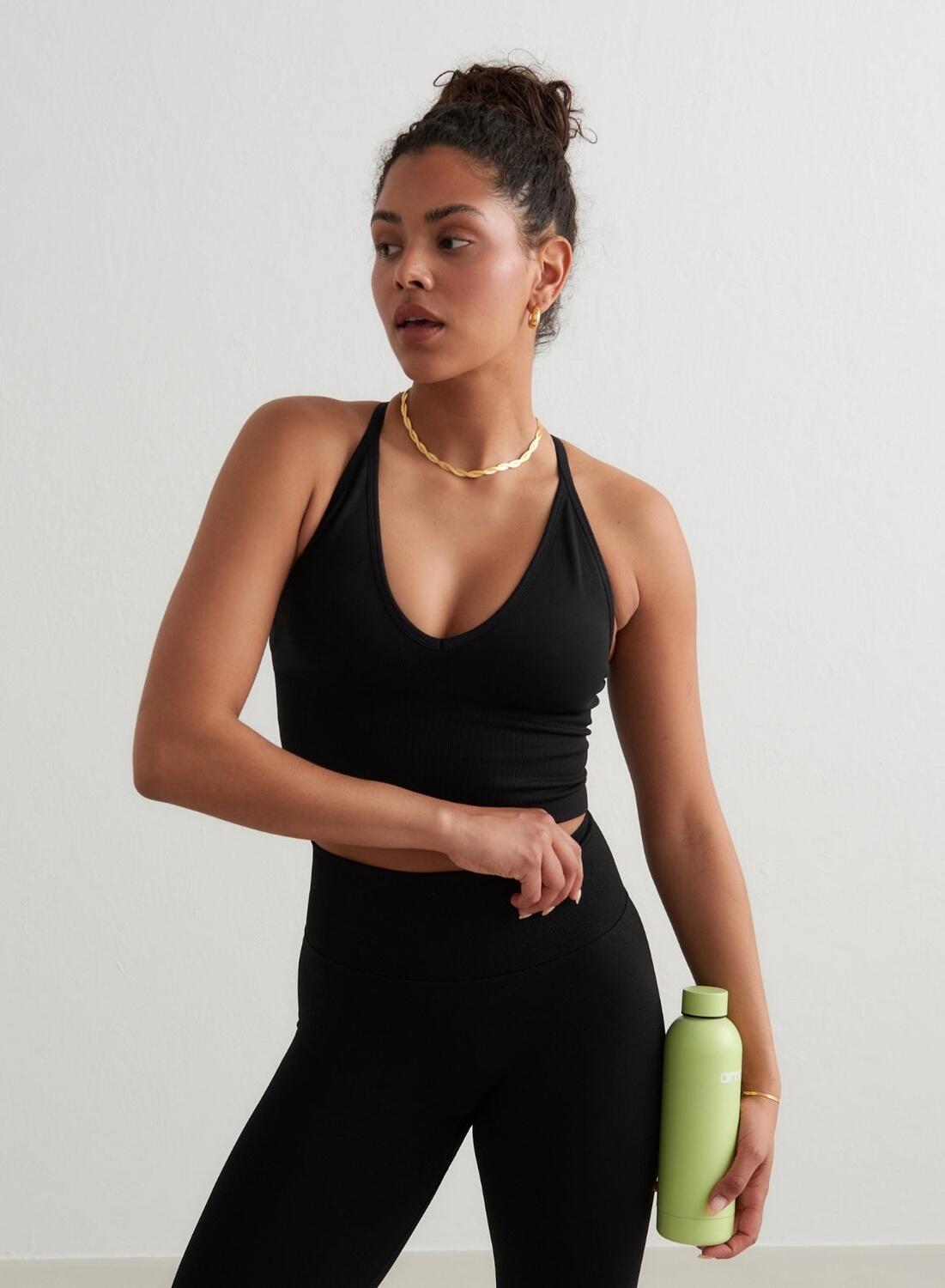Femme Soutien-gorge de sport Sans Couture Dos Croisé Bralette Noir 3/6