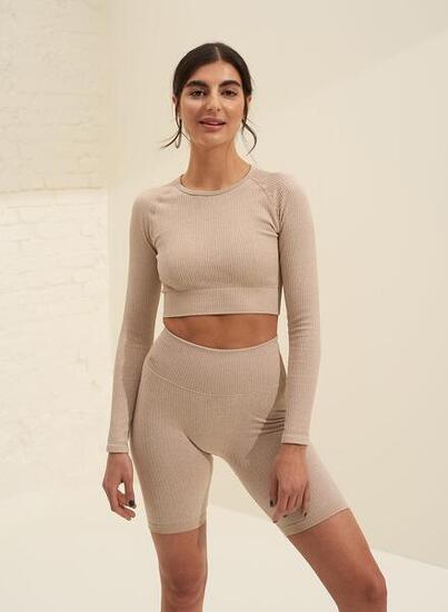 Donna Yoga Pantaloncini A Coste Senza Cuciture Nero