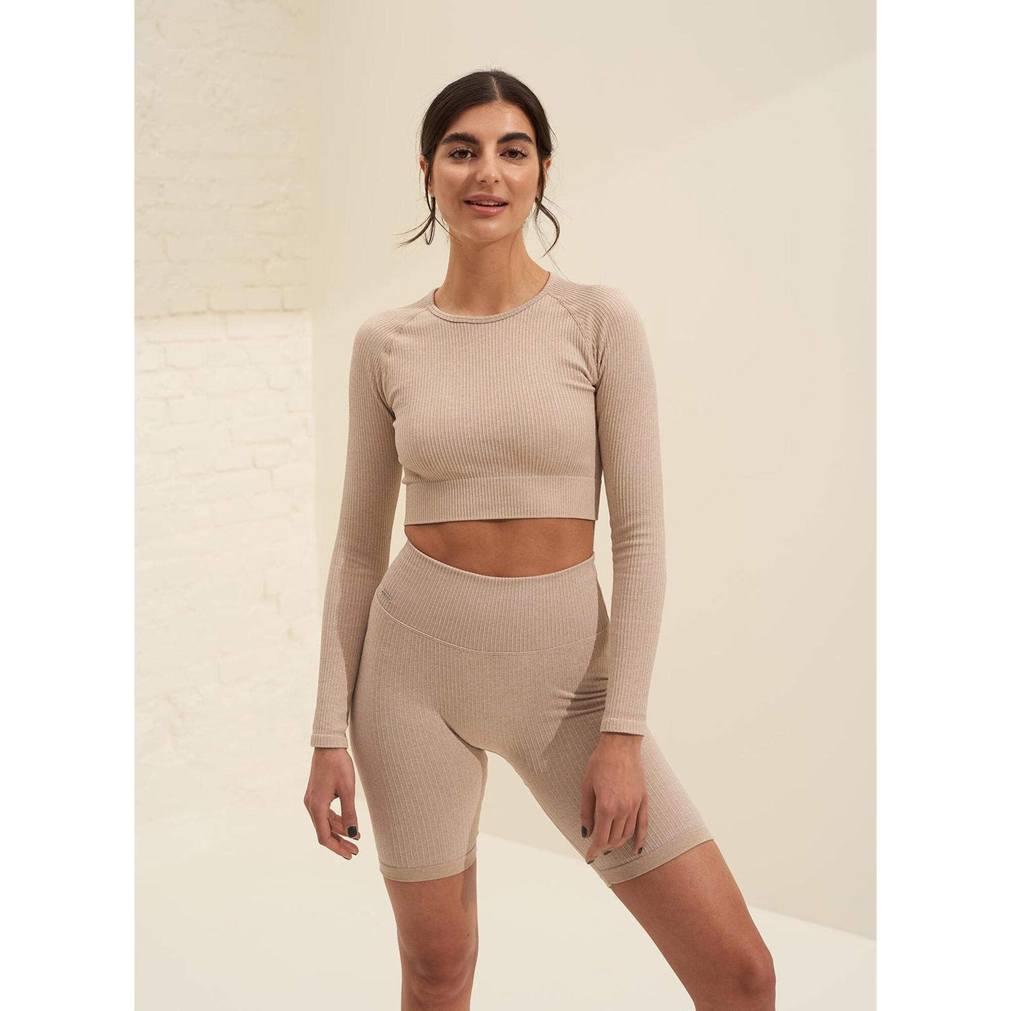 Aim'n - Femme Short Côtelé Sans Couture Beige - Shorty De Running - Beige - 38 S - Decathlon