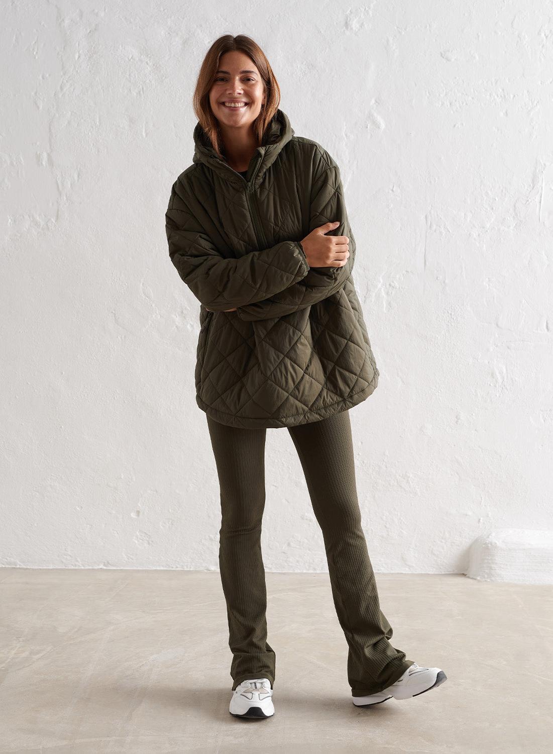 Femme Veste Hydrofuge Surdimensionné Piqué Kaki 2/7