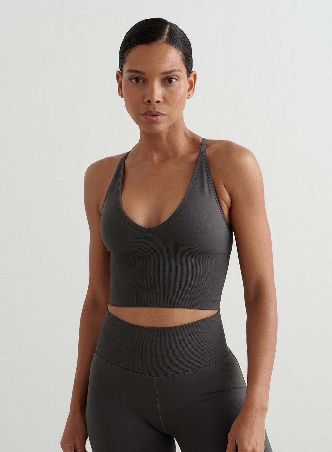 AIM'N Damen Yoga Sport-BH Nahtlos Cross Back Bralette Dunkelgrau