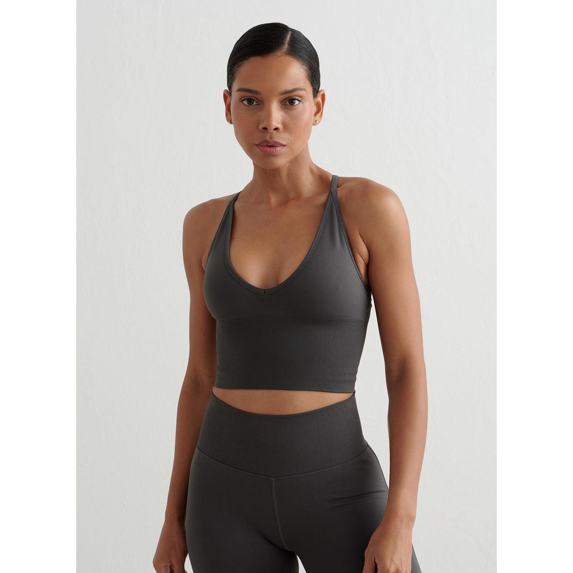 Aim'n - Femme Soutien-gorge De Sport Sans Couture Dos Croisé Bralette Gris Foncé - Brassière - Gris - 38 S - Decathlon