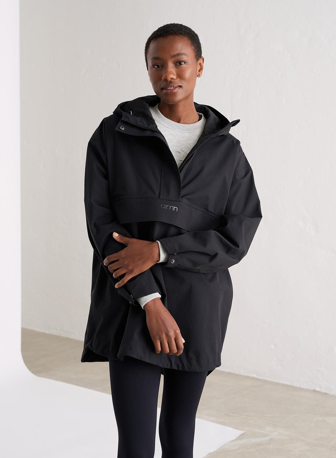 Dames Wandelen Jas Waterdicht Oversized Zwart 3/7