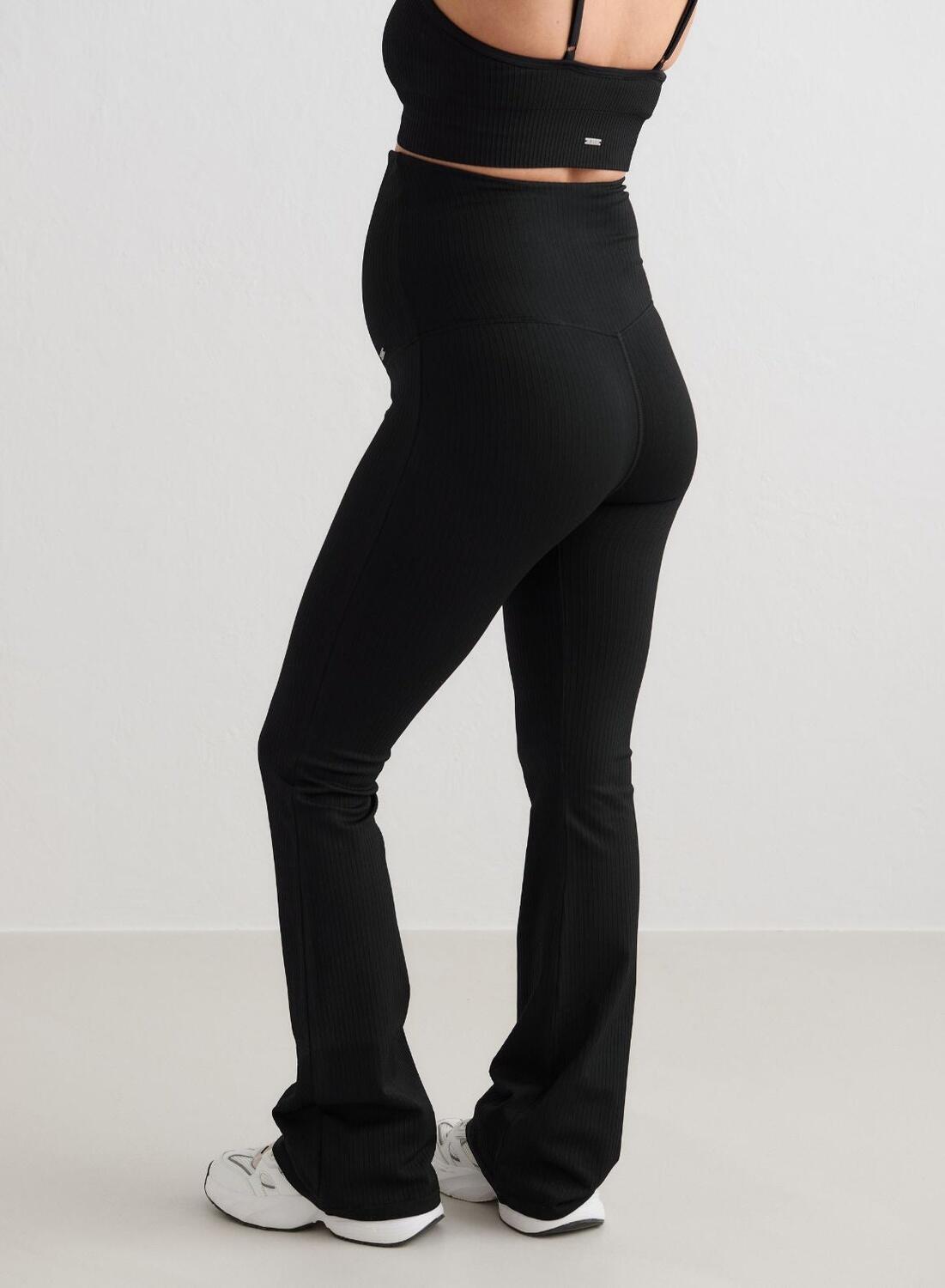 Leggings yoga donna gravidanza zampa d'elefante ribbed senza cuciture neri 5/5