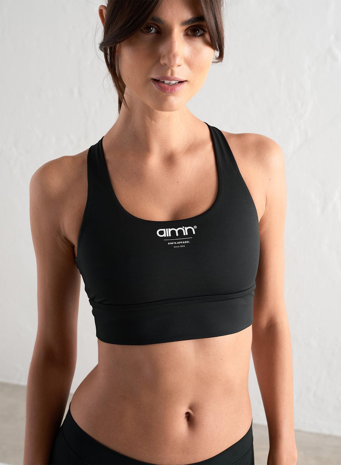 AIM'N Damen Pilates Sport-BH Ringerrücken Feuchtigkeitsableitend Schwarz