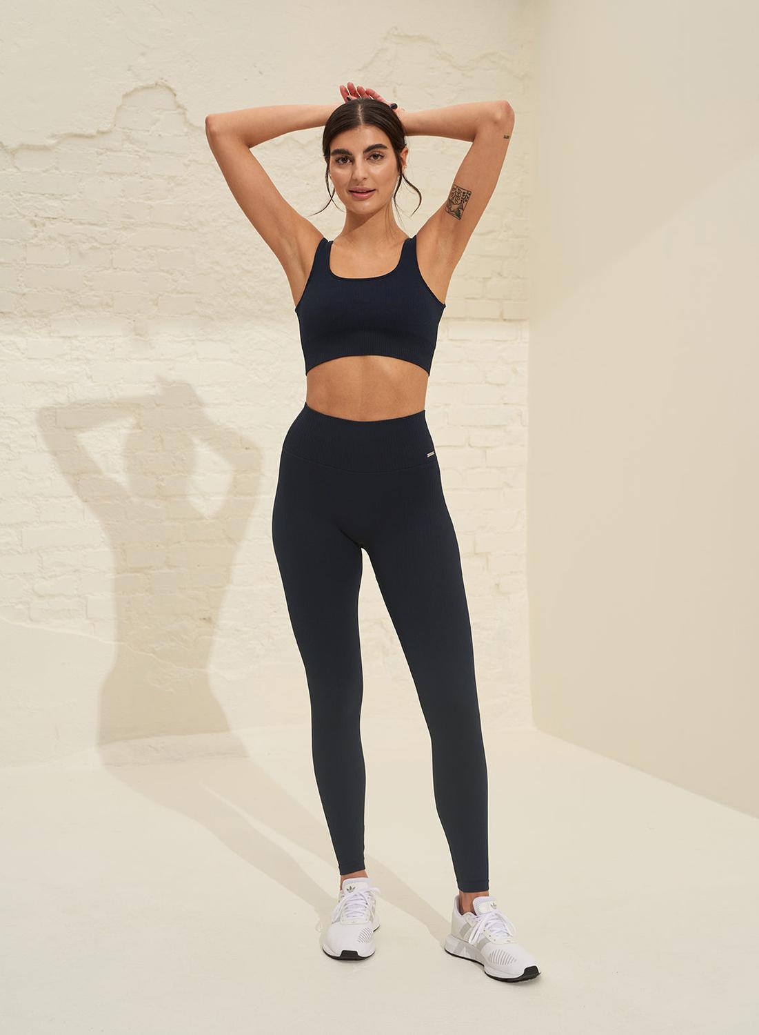 Femme Leggings Côtes Sans Couture Bleu Marine 5/7