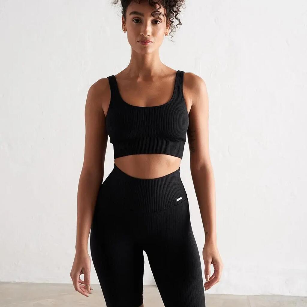 Women's Biker Shorts Ribbed Seamless High-Waisted Squat Proof Black