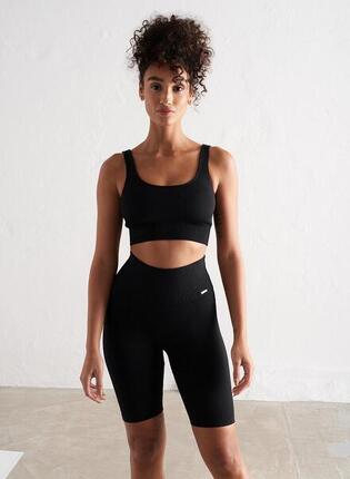 Femme Short Côtelé Sans Couture Blanc Cassé