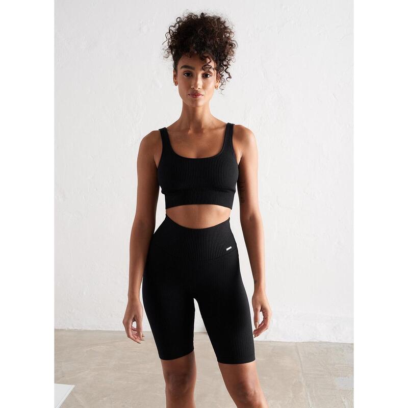 Black Ribbed Seamless Biker Shorts