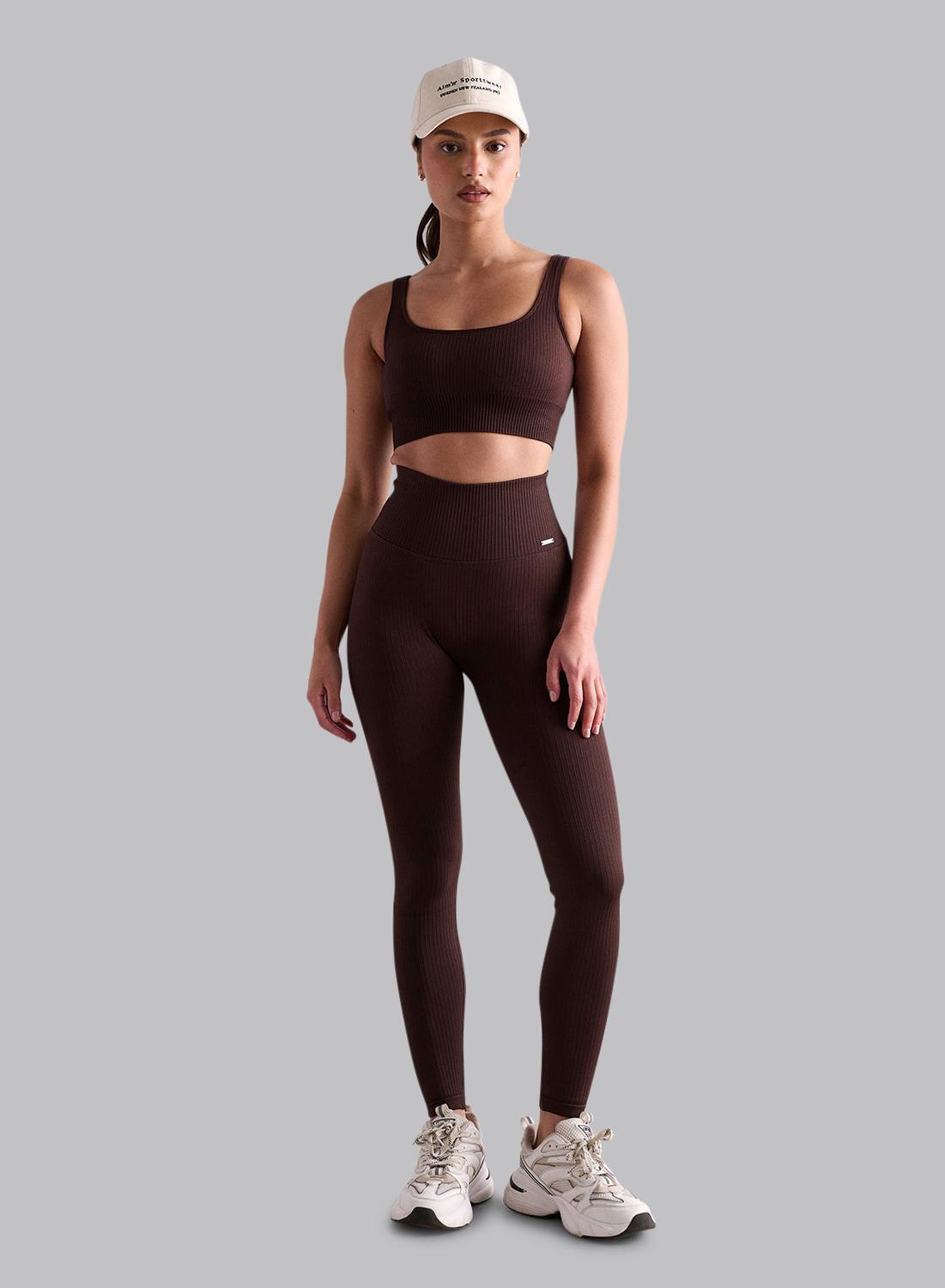 Femme Legging Côtelé Sans Coutures Taille Haute squat proof Cacao 7/7