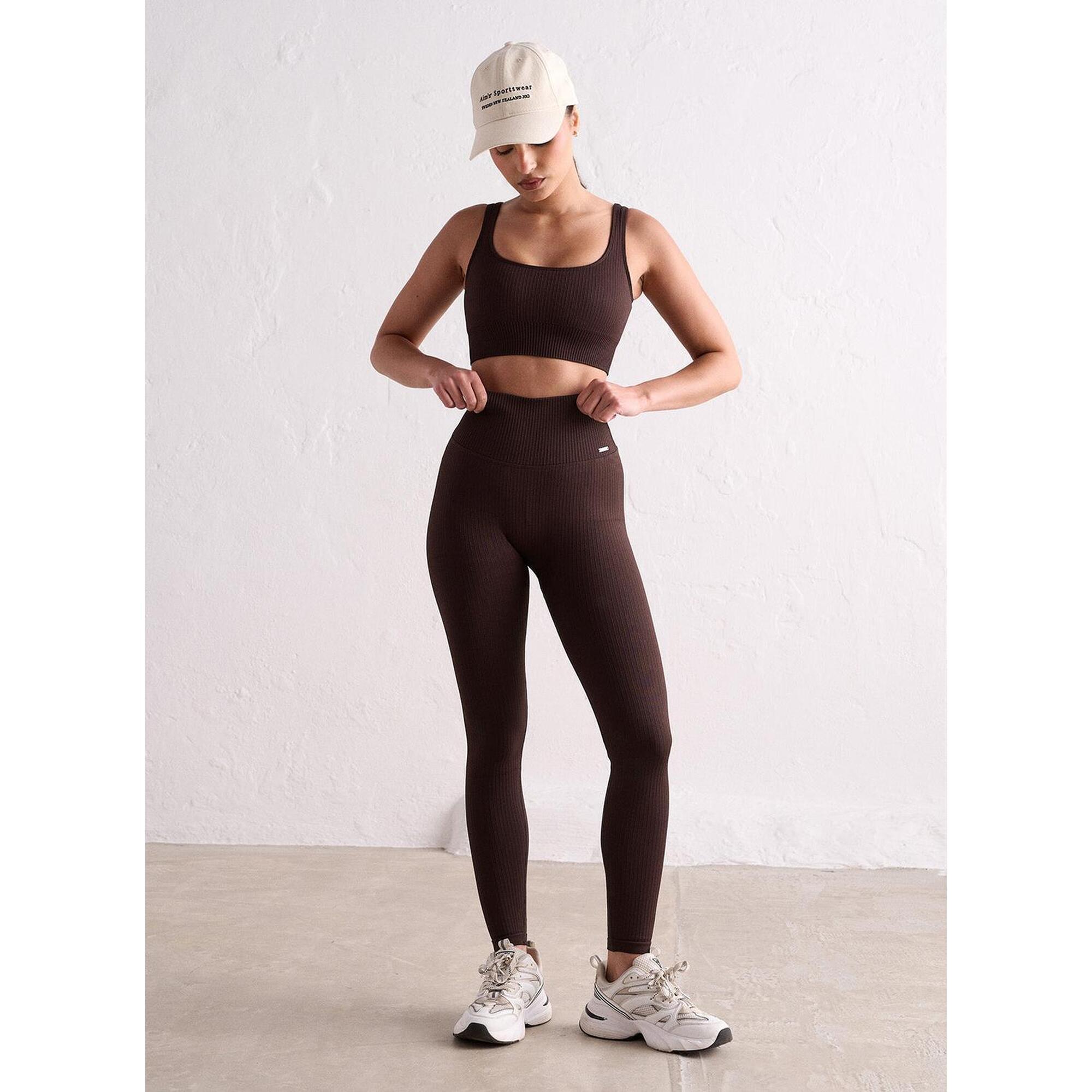 Aim'n - Femme Leggings Côtelé Sans Couture Marron Foncé - Legging - Marron - 34 2xs - Decathlon