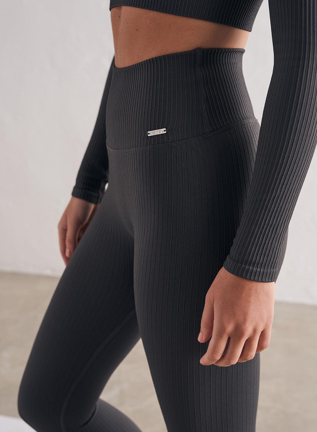 Femme Leggings Côtelé Sans Couture Gris Foncé 6/7