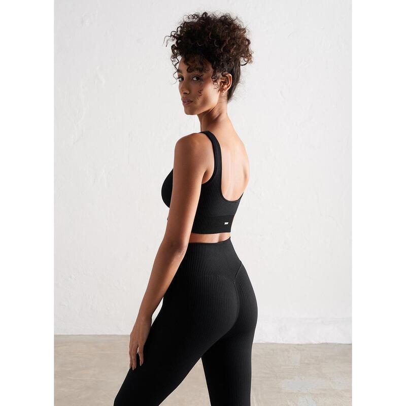 Femme Yoga Soutien-gorge de sport Côtelé Sans Couture Noir