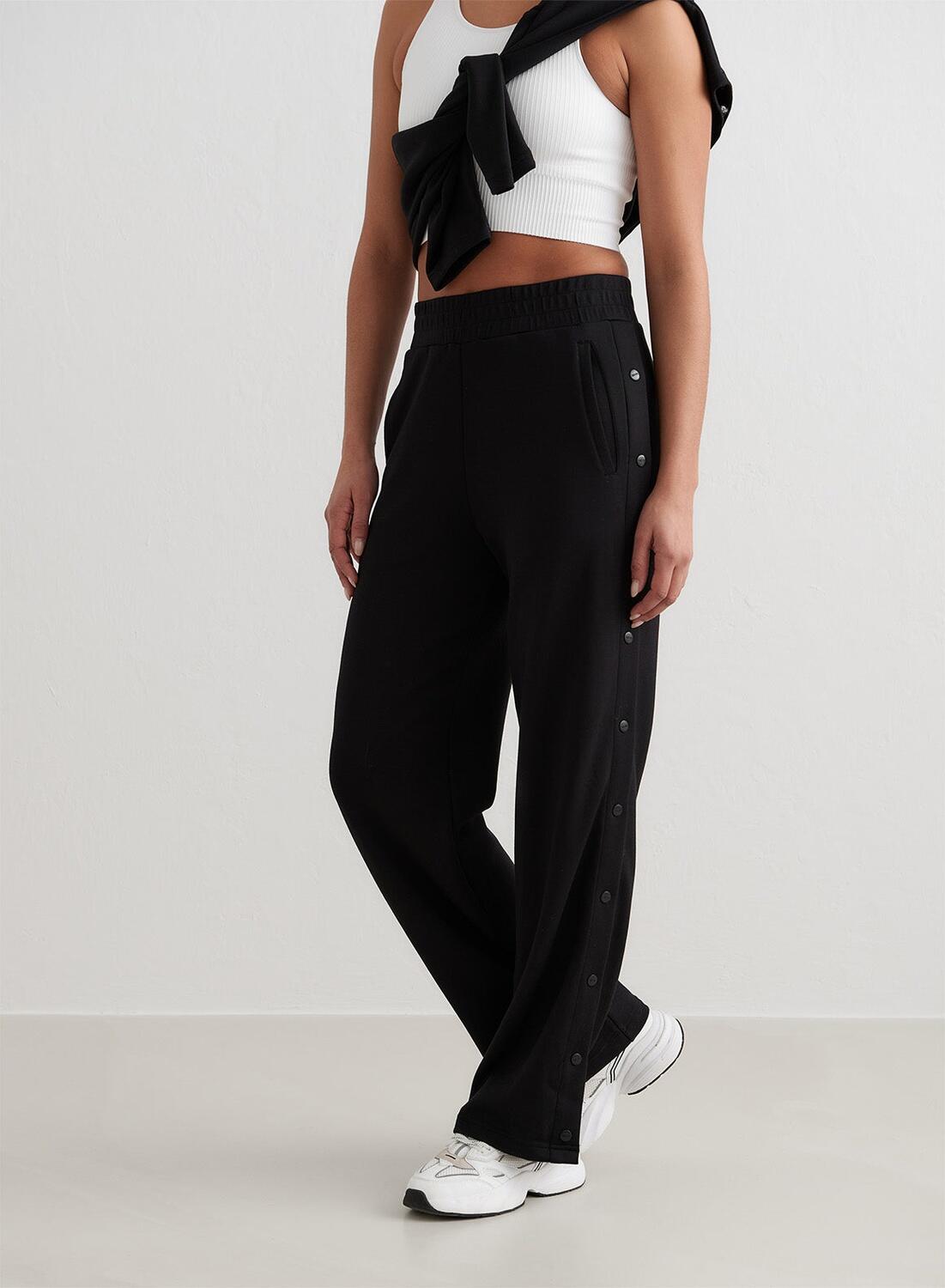 Dames Casual Broek met Knopen Zwart 1/6