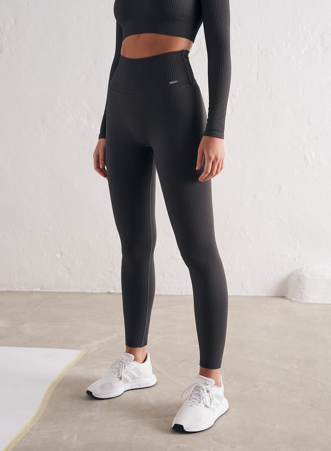 Femme Leggings Côtelé Sans Couture Gris Foncé 5/7