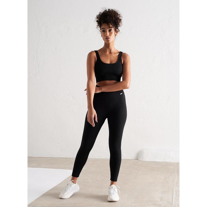 Femme Yoga Soutien-gorge de sport Côtelé Sans Couture Noir