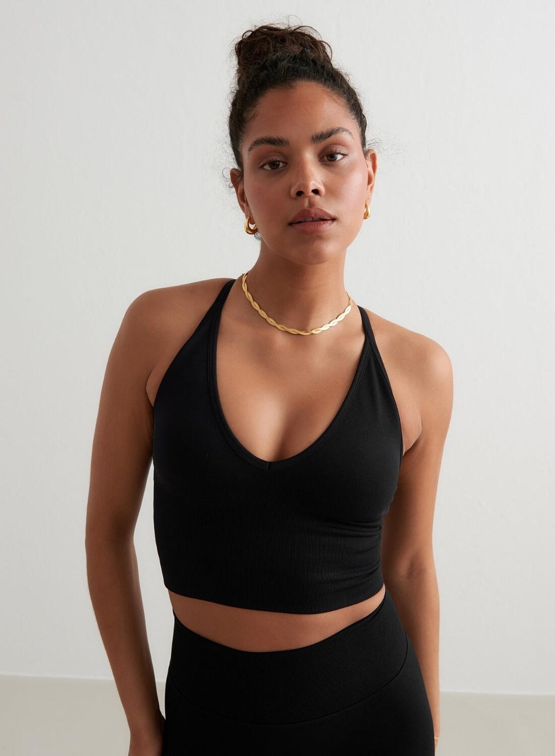 Femme Soutien-gorge de sport Sans Couture Dos Croisé Bralette Noir 6/6