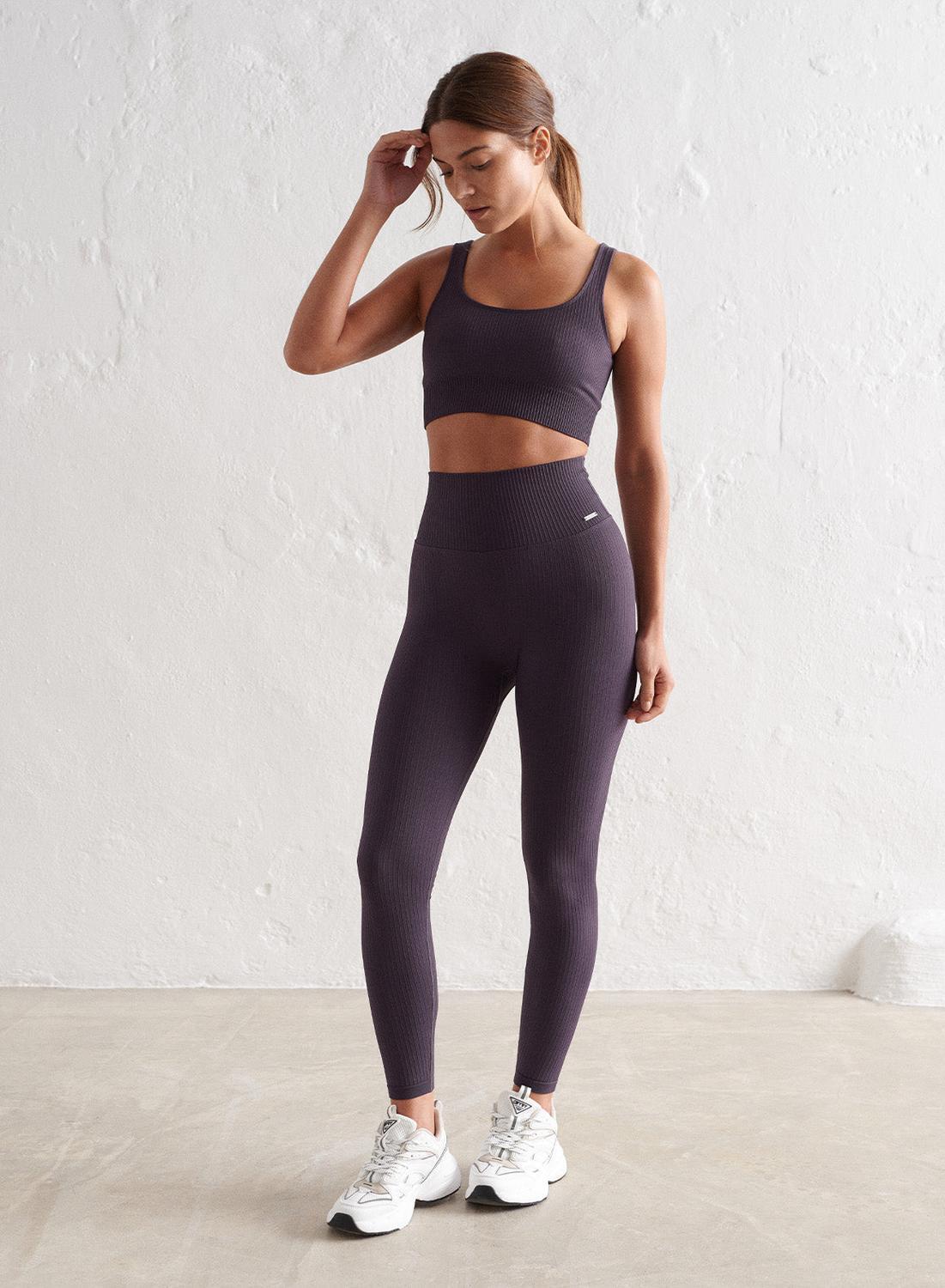 Damen Yoga Leggings Gerippt Nahtlos Lila 7/7
