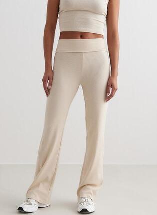 Femme Pantalon Côtelé Léger Crème