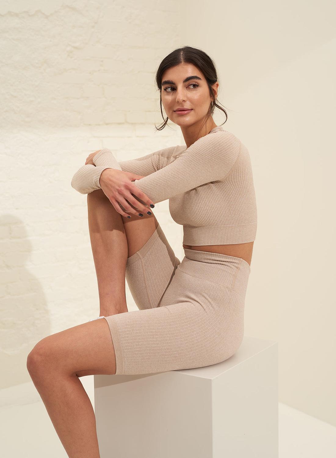 Donna Pantaloncini A Coste Senza Cuciture Beige 6/7