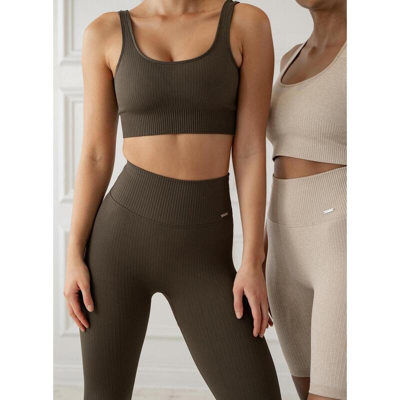 Leggings Ribbed Seamless Yoga Femme Kaki aim'n