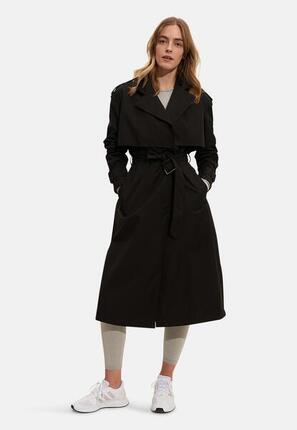 Damen Casual Trenchcoat Wasser- und Windabweisend Schwarz