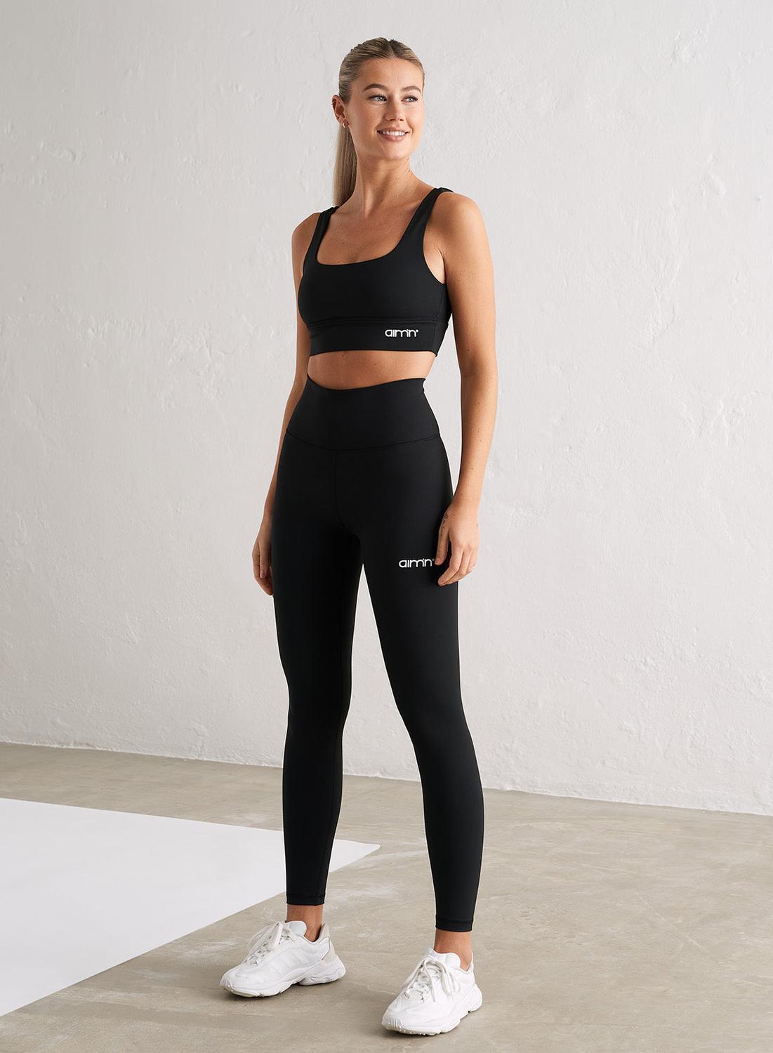 Damen Leggings Feuchtigkeitsableitend Kniebeugensicher Schwarz 3/7