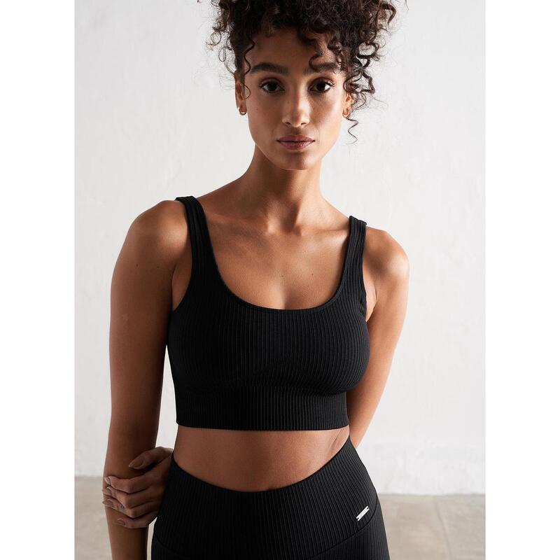 Femme Yoga Soutien-gorge de sport Côtelé Sans Couture Noir