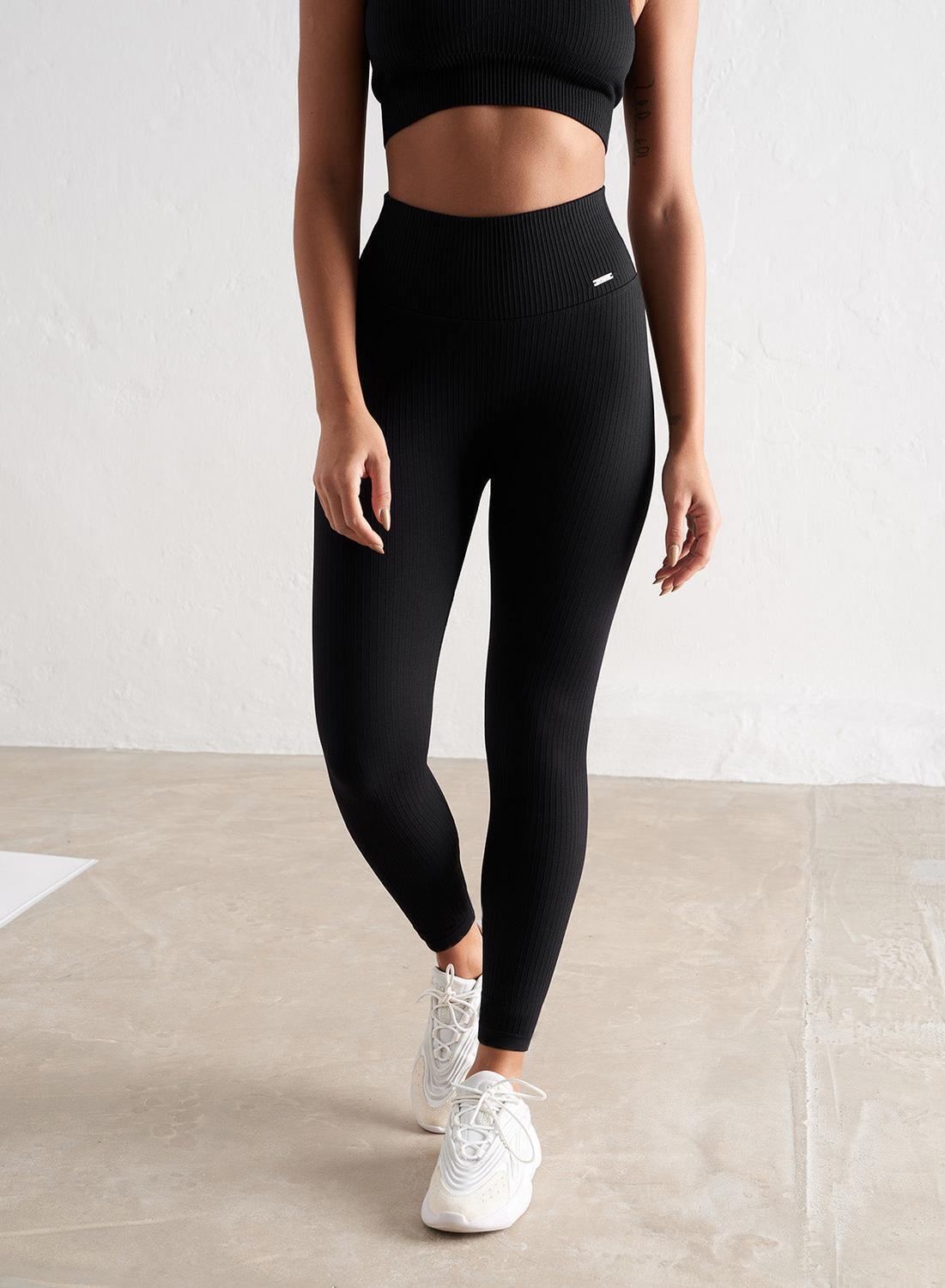 OQQ 2-delige yogalegging voor dames, geribbeld, naadloos, sportbroek
