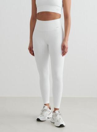 Femme Leggings Côtelé Sans Couture Blanc