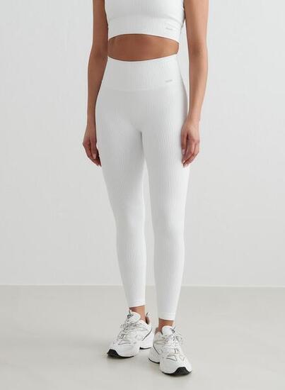 Femme Leggings Côtelé Sans Couture Blanc