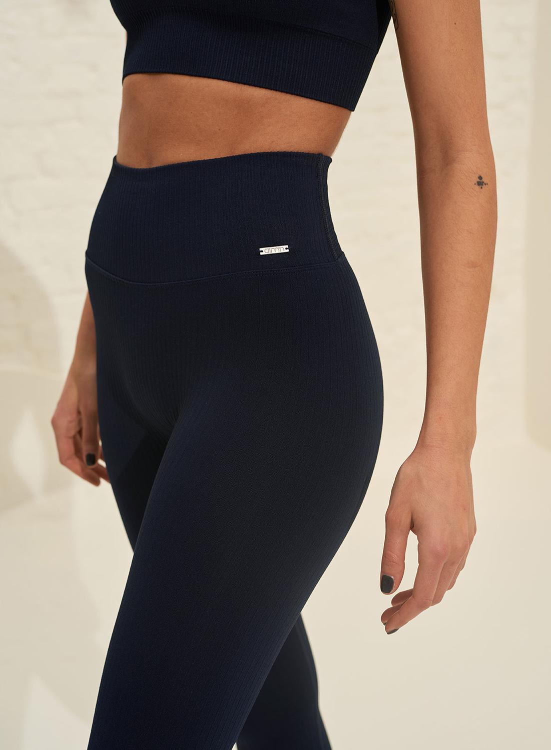 Femme Leggings Côtes Sans Couture Bleu Marine 2/7