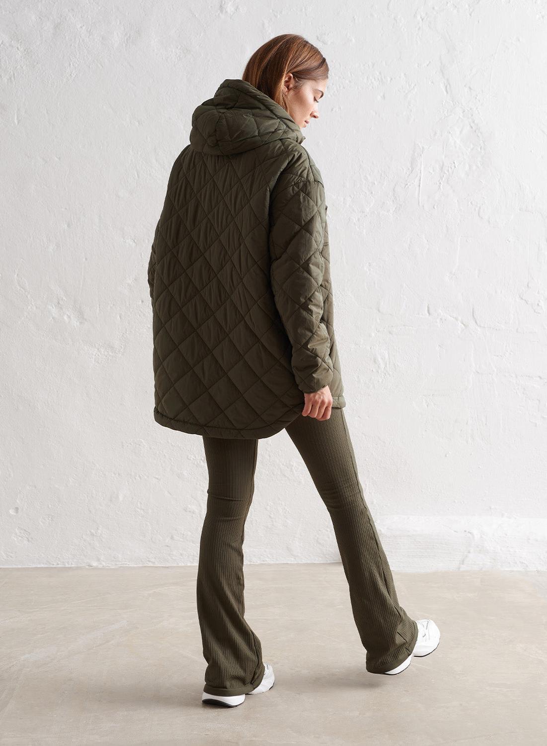 Femme Veste Hydrofuge Surdimensionné Piqué Kaki 3/7