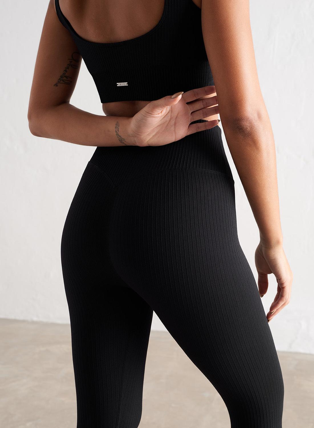 Femme Leggings Côtelé Sans Couture Noir 6/6